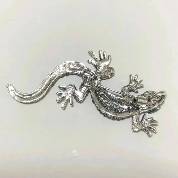 Beautiful Black Green Crystal Lizard Gecko Pin Brooch New - Picture 2 of 3